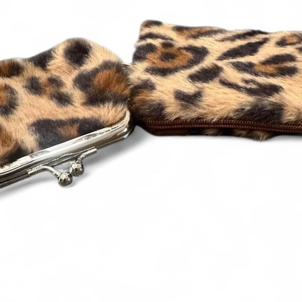 NWOT Fuzzy Animal Print Keychains with Tan Base & Silver Hardware